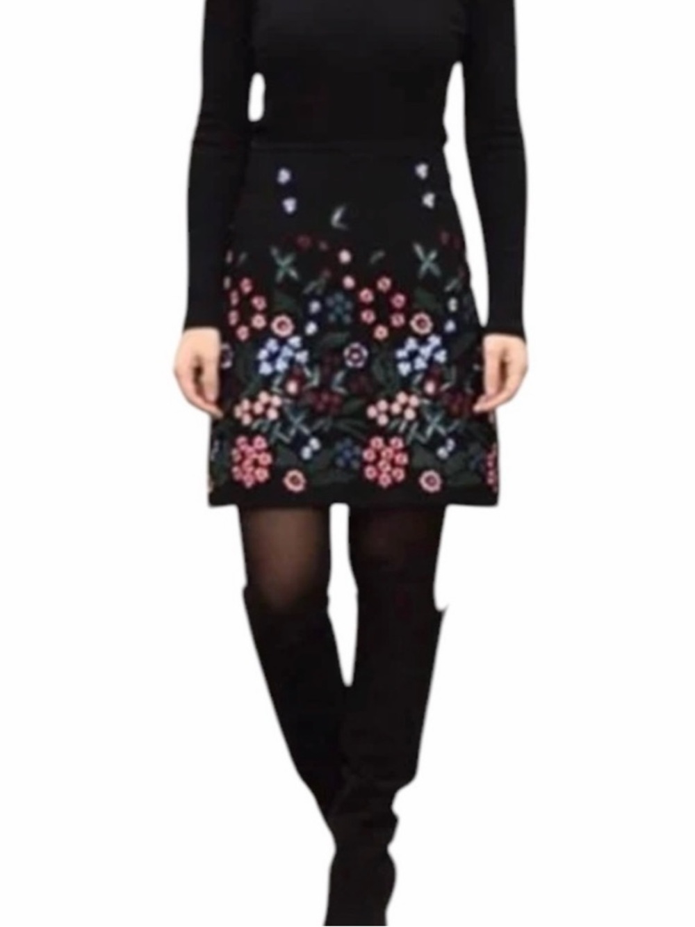 Zara Woman Floral Embroidered Black Mini Skirt A-Line Size XS/S - Picture 2 of 12